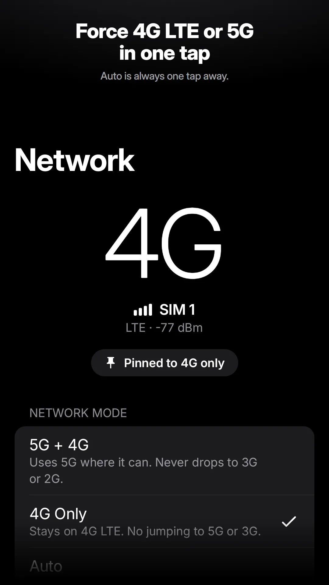 MaxBars: One-tap network modes