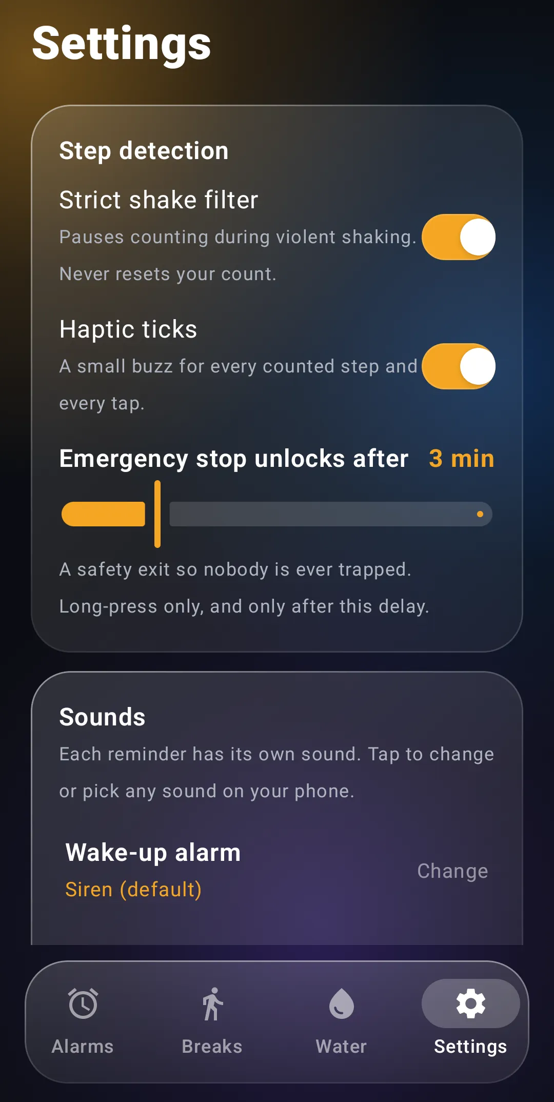 Alarm Mama: Step detection and sounds